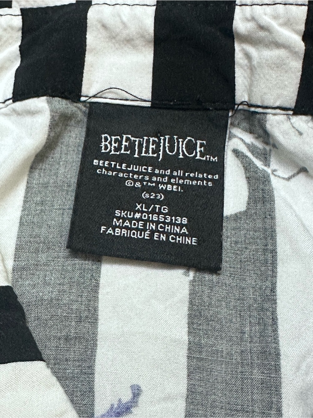 Beetlejuice Black & White Striped Button-Up Shirt with Neon Beetles XL - Picture 3 of 6
